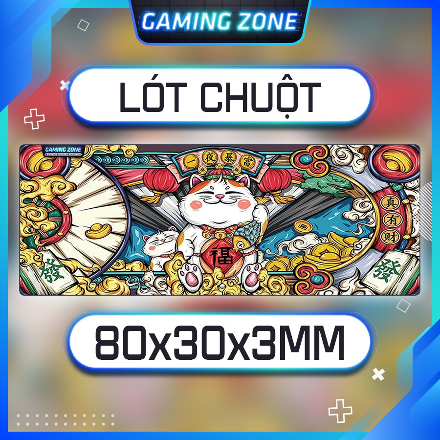 Lót chuột, bàn di chuột chơi game hình mèo thần tài cỡ lớn siêu êm 80cm x 30cm