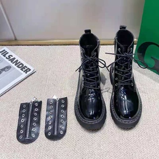 Giày Bốt Dây Buộc Khoá Sườn Da Bóng