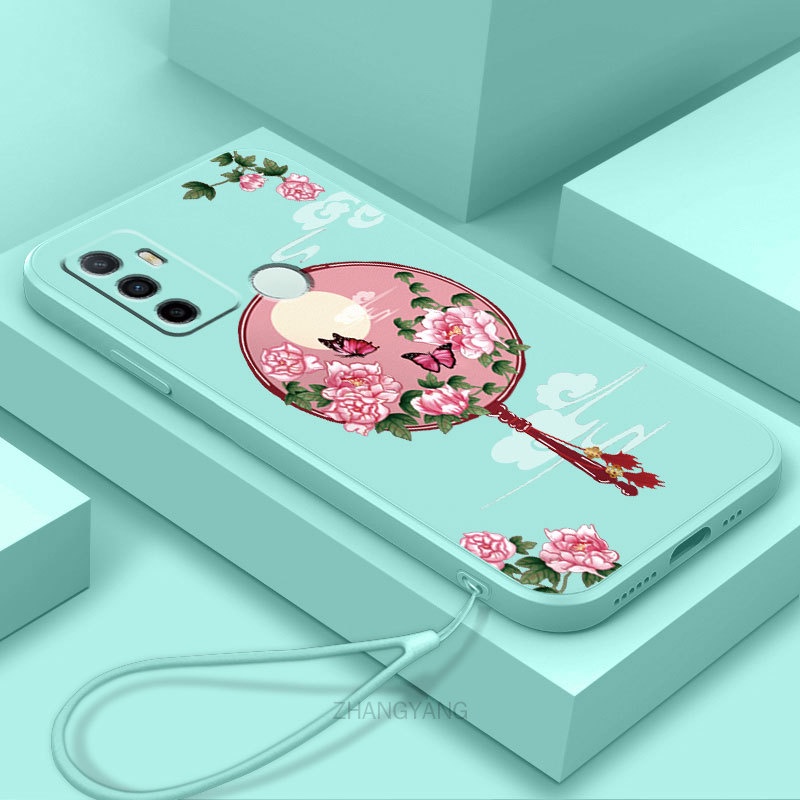 Ốp Điện Thoại Silicon Mềm Họa Tiết Hoa Mẫu Đơn Có Dây Đeo Cho oppo a53 a53 2020