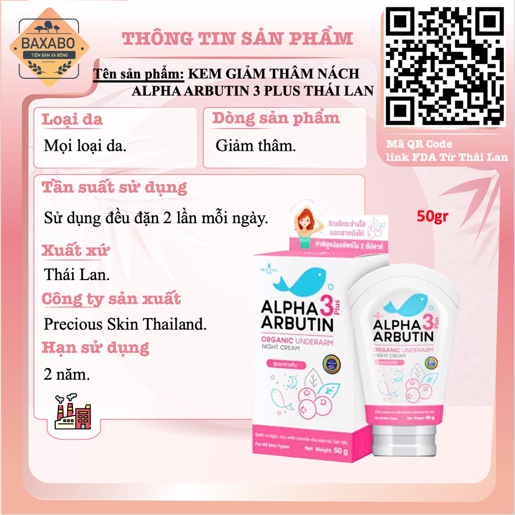 KEM DƯỠNG TRẮNG GIẢM THÂM NÁCH ALPHA ARBUTIN 3+ THÁI LAN - CÓ CHE TÊN SẢN PHẨM - 50GR