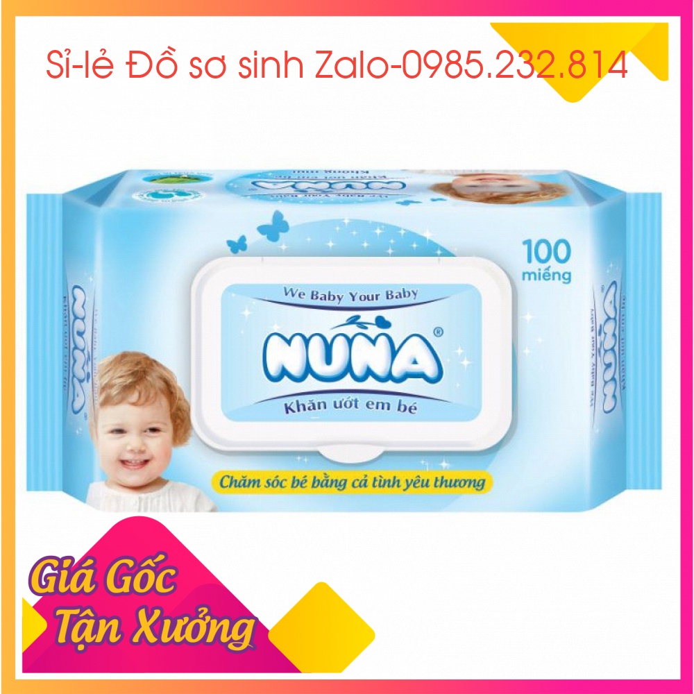 Giấy ướt BaBy Nuna + Giá tốt + Gói đủ 100 tờ+ Khăn ướt em bé + Khăn lạnh