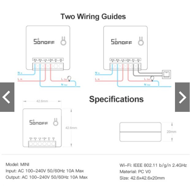 Công tắc wifi SONOF Mini siêu nhỏ gắn ổ điện âm tường điều khiển đảo chiều đèn cầu thang