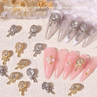 Charm kẹo mút kim loại trang trí móng tay cao cấp,charm kẹo hoa hồng đá