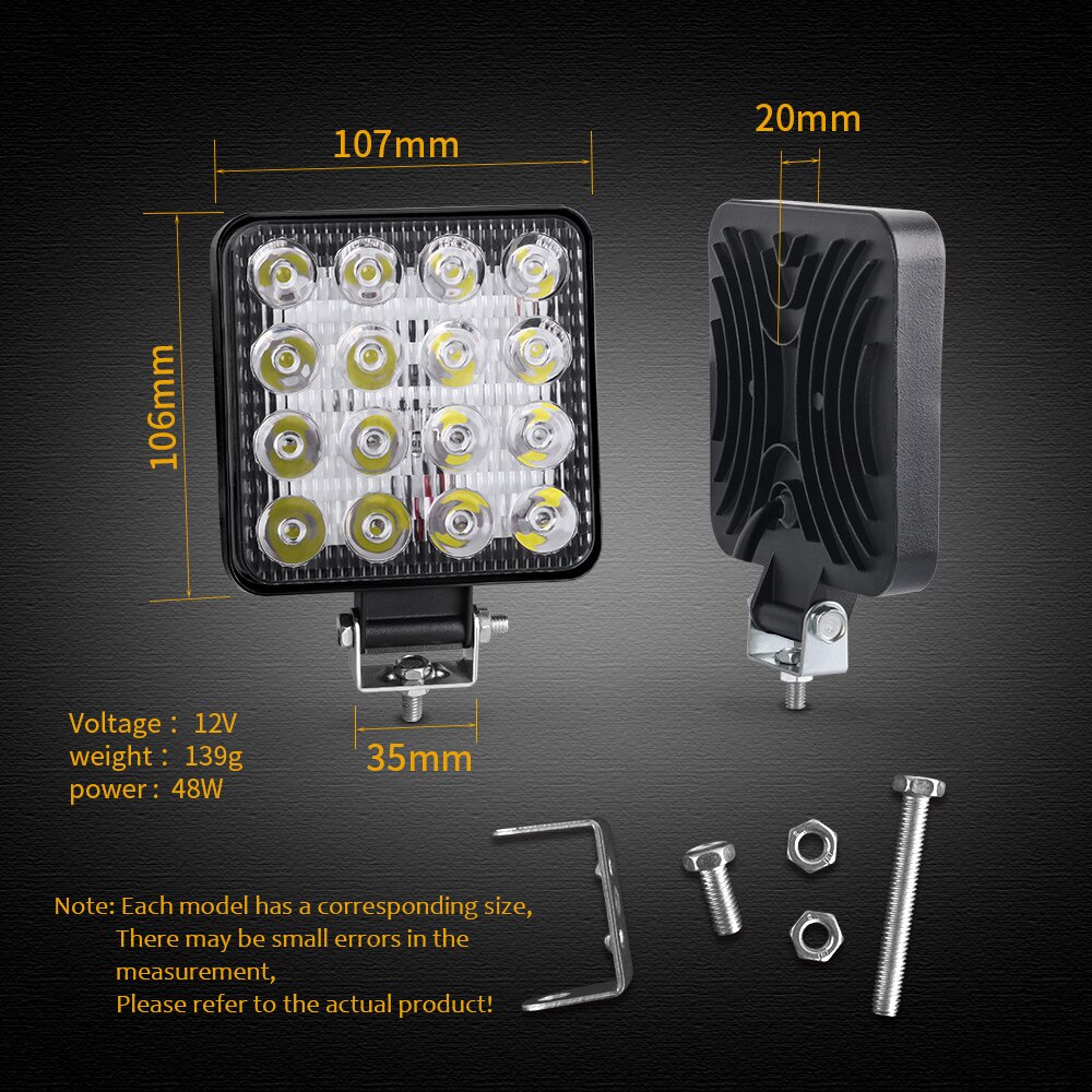 Đèn Pha Phụ Hình Vuông 16SMD 48W Trợ Sáng Cho Xe Ô Tô Tải