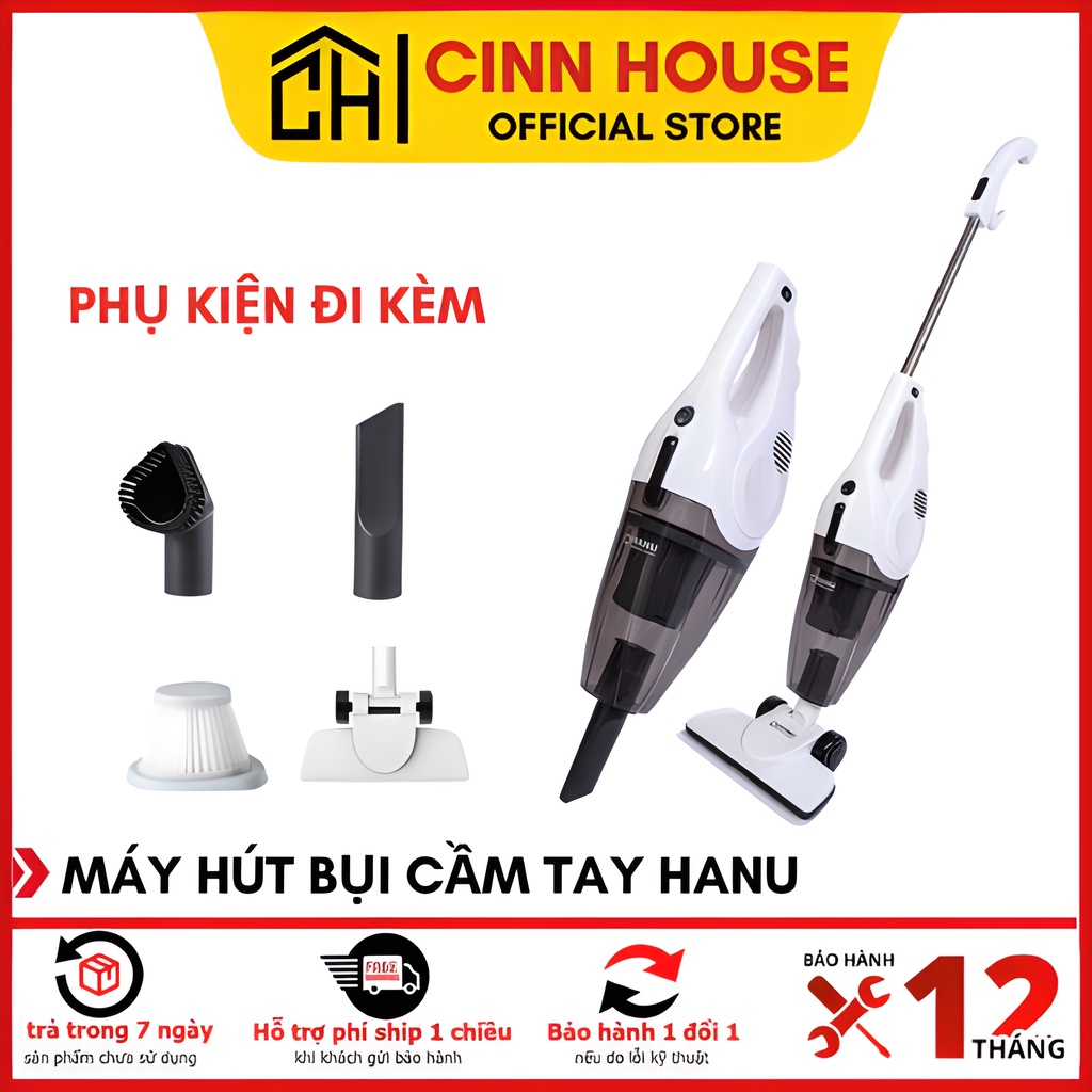 Máy hút bụi cầm tay Hanu HNV 600s, Công nghệ Hàn Quốc bản 2021 Công nghệ hút lốc xoáy mạnh mẽ, đi kèm 3 đầu hút thay thế