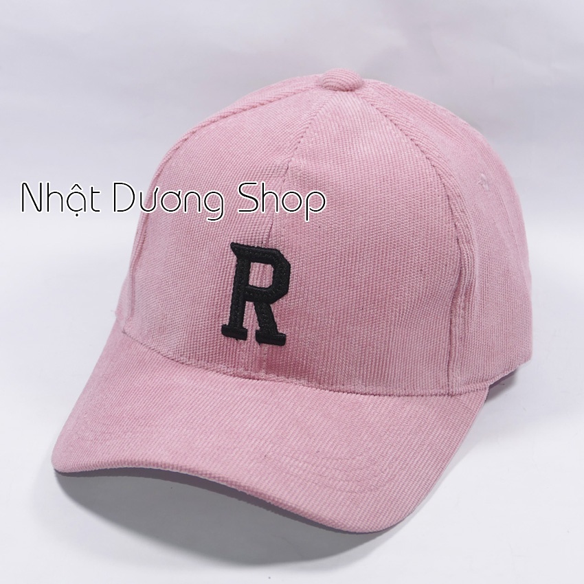 Mũ lưỡi trai ❤️ Nón kết thêu hình chữ R chất liệu nhung tăm cao cấp form unisex nam nữ