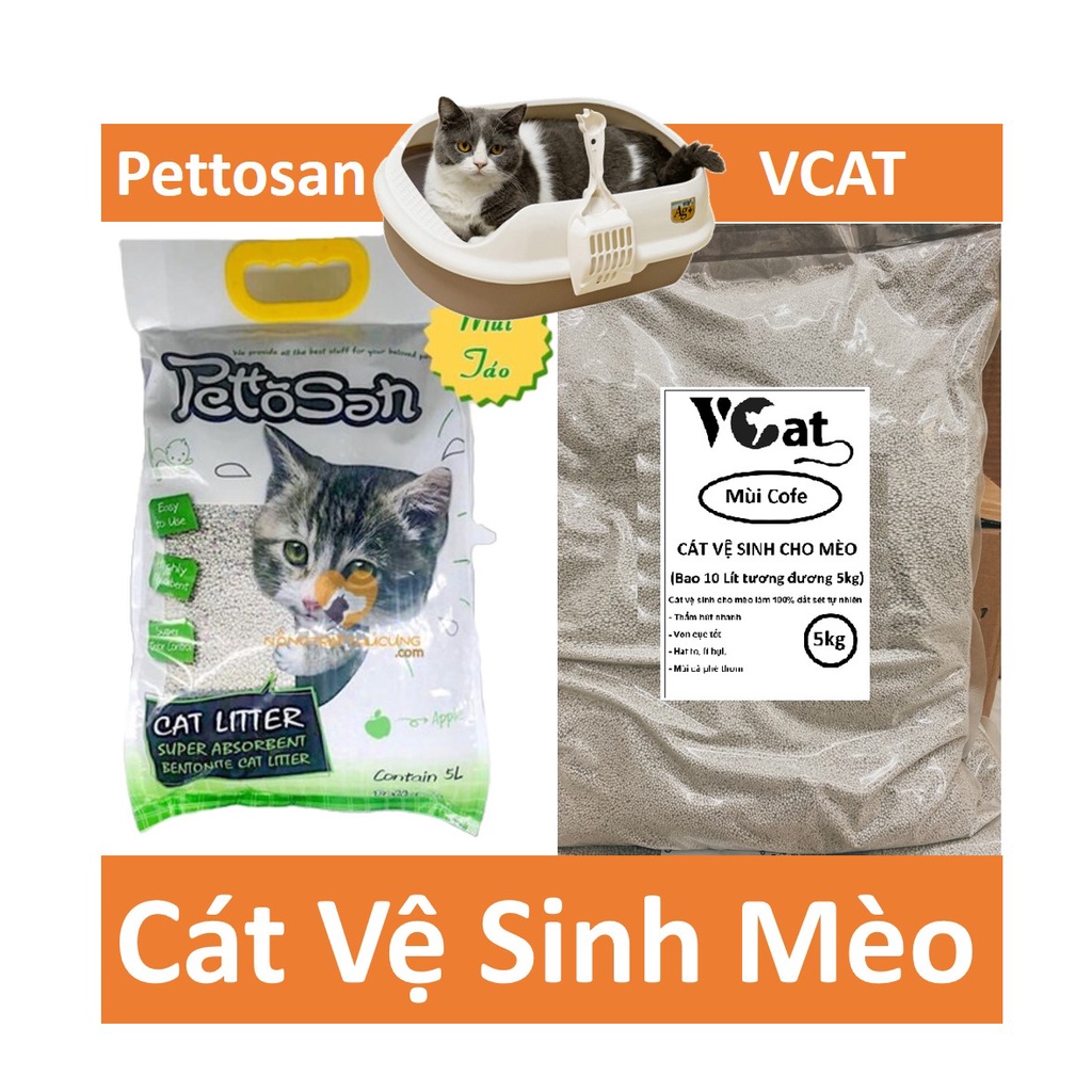 PETTOSAN &amp; VCAT AKI CÁT VỆ SINH CHO MÈO (2 loại) hạt to không bụi vón cục nhanh