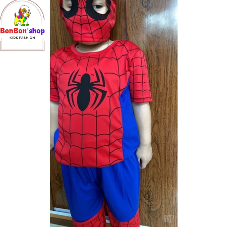 "TẶNG" mặt nạ, Quần áo siêu nhân Người Nhện Spider-Man tay ngắn cho bé từ 1 tuổi đến 6 tuổii
