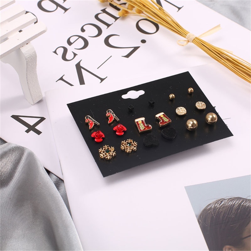 Set 9 Đôi Bông Tai Họa Tiết Hoa Tuyết / Trái Tim / Trái Tim Phong Cách Giáng