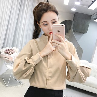 Áo sơ mi nữ cổ đứng tay phồng phong cách vintage