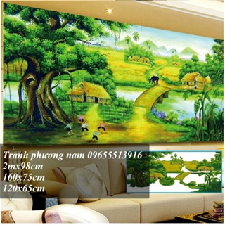 Tranh đính đá phong cảnh làng quê 120x60cm