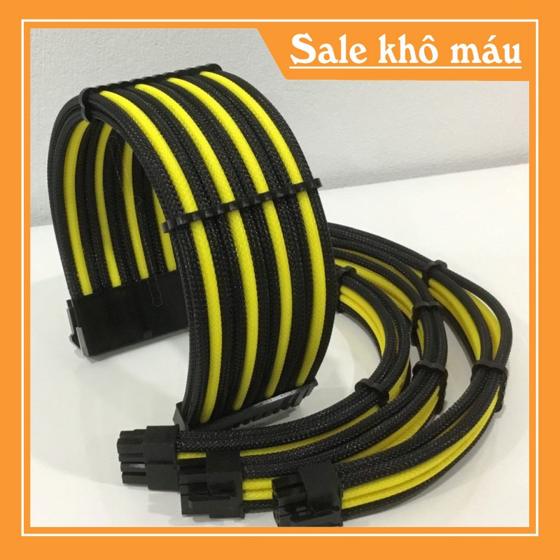 Dây nguồn nối dài mix màu bọc lưới 24Pin- 8 pin -6Pin - 4Pin cho VGA và CPU (mix màu theo yêu cầu) - Vàng Đen