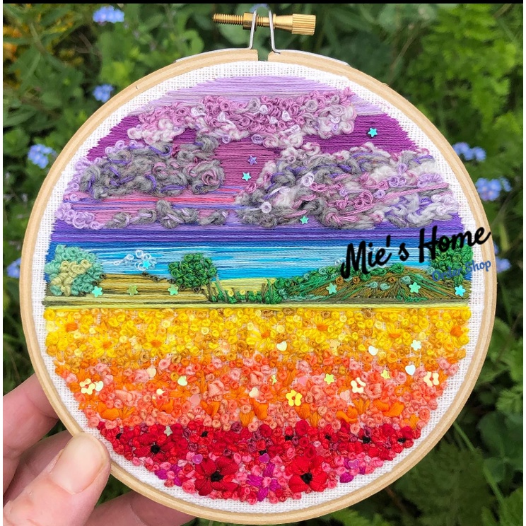 Bộ Kit Gói Dụng Cụ Tự Thêu Tay Thủ Công bạn tập làm tranh trang trí Phong Cảnh - Nguyên liệu DIY Handmade Embroidery MIE