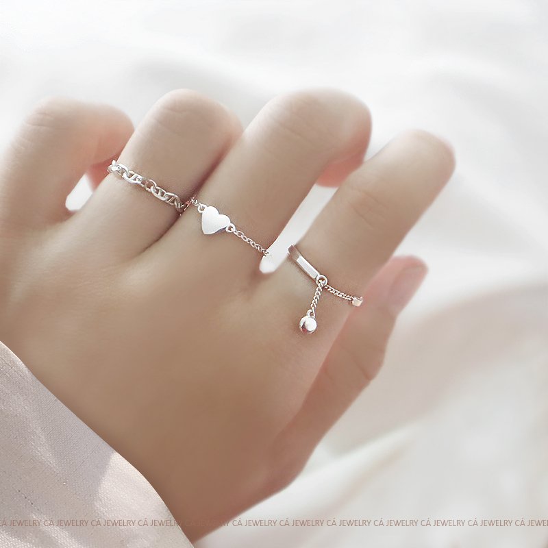 Nhẫn bạc nhẫn nữ bạc s925 ulzzang hàn quốc cá tính hình tròn dây xích hạt dậu tua rua Cá jewelry freesize