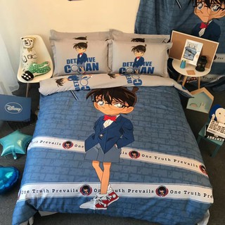 Bộ Chăn Ga Gối Cotton 100% Mẫu Thám Tử Conan Hình Ảnh Sinh Động Mềm Mịn Thoáng Mát Cho Đệm 1m2 m4 m6 m8 2m