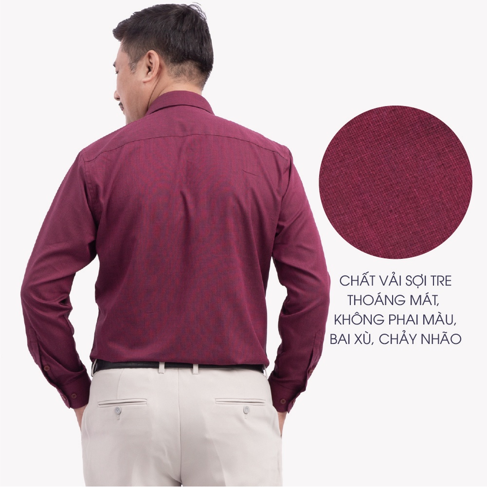 Áo Sơ Mi Nam Dài Tay Trung Niên ANCHI Màu Đỏ Trơn Vải Sợi Tre Cao Cấp