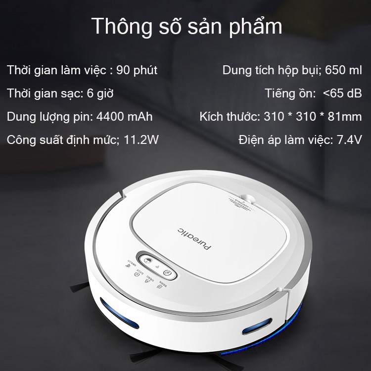 Máy hút bụi lau nhà tự động sạc thông minh PUREATIC V2S pin trâu 4400mAh