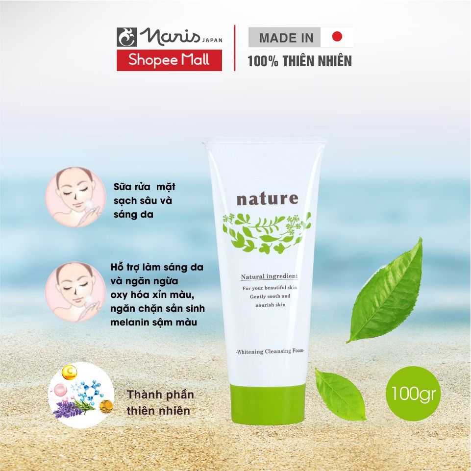 Sữa rửa mặt trắng da Naris Nature Whitening Cleansing Foam 100g của Nhật