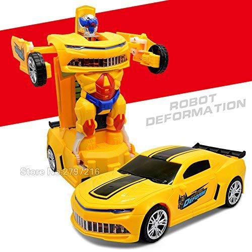 Đồ chơi Robot biến hình thành xe hơi Sports car Transforming màu vàng có nhạc đèn