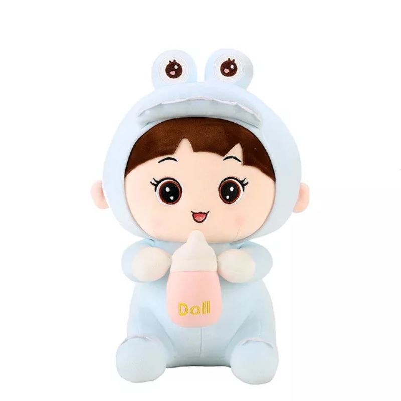 gấu bông doll ôm bìh sữa, doll cao cấp