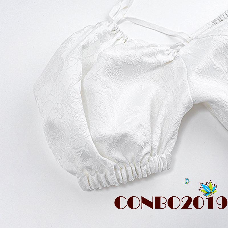 Áo Croptop Tay Phồng Ngắn Cổ Buộc Dây Thời Trang Cho Nữ