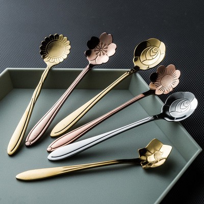Thìa inox mạ vàng PVD, thìa inox sakura hình hoa cách điệu | BigBuy360 - bigbuy360.vn