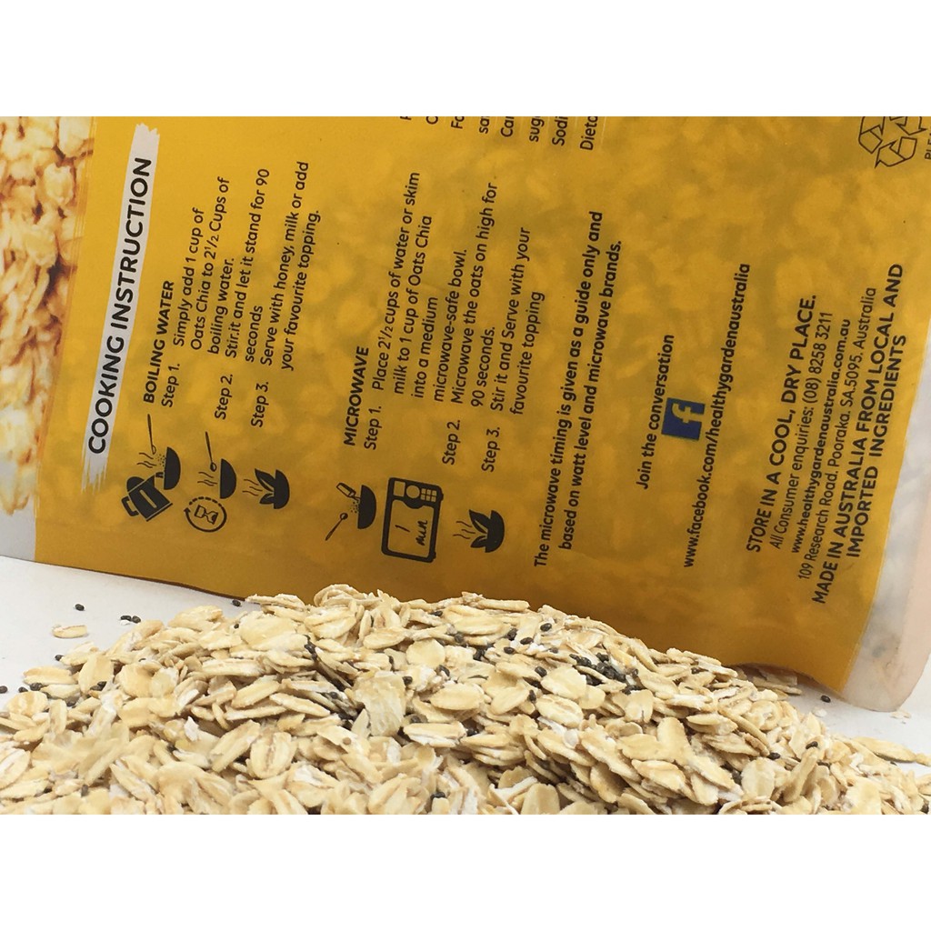 Hạt Chia Úc Mix Yến Mạch Cán Vỡ hay cán dẹp Tốt Cho Trí Não Healthy Garden Whole Grain 500gr