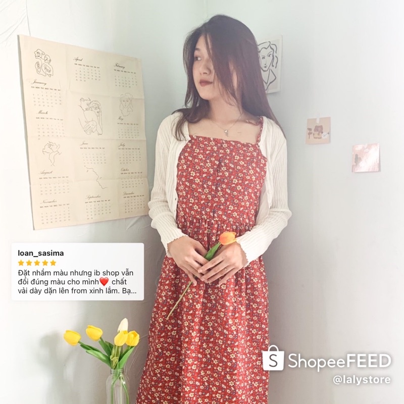 Váy hoa nhí 2 dây , đầm hoa vintage dáng dài LALY V02 | BigBuy360 - bigbuy360.vn
