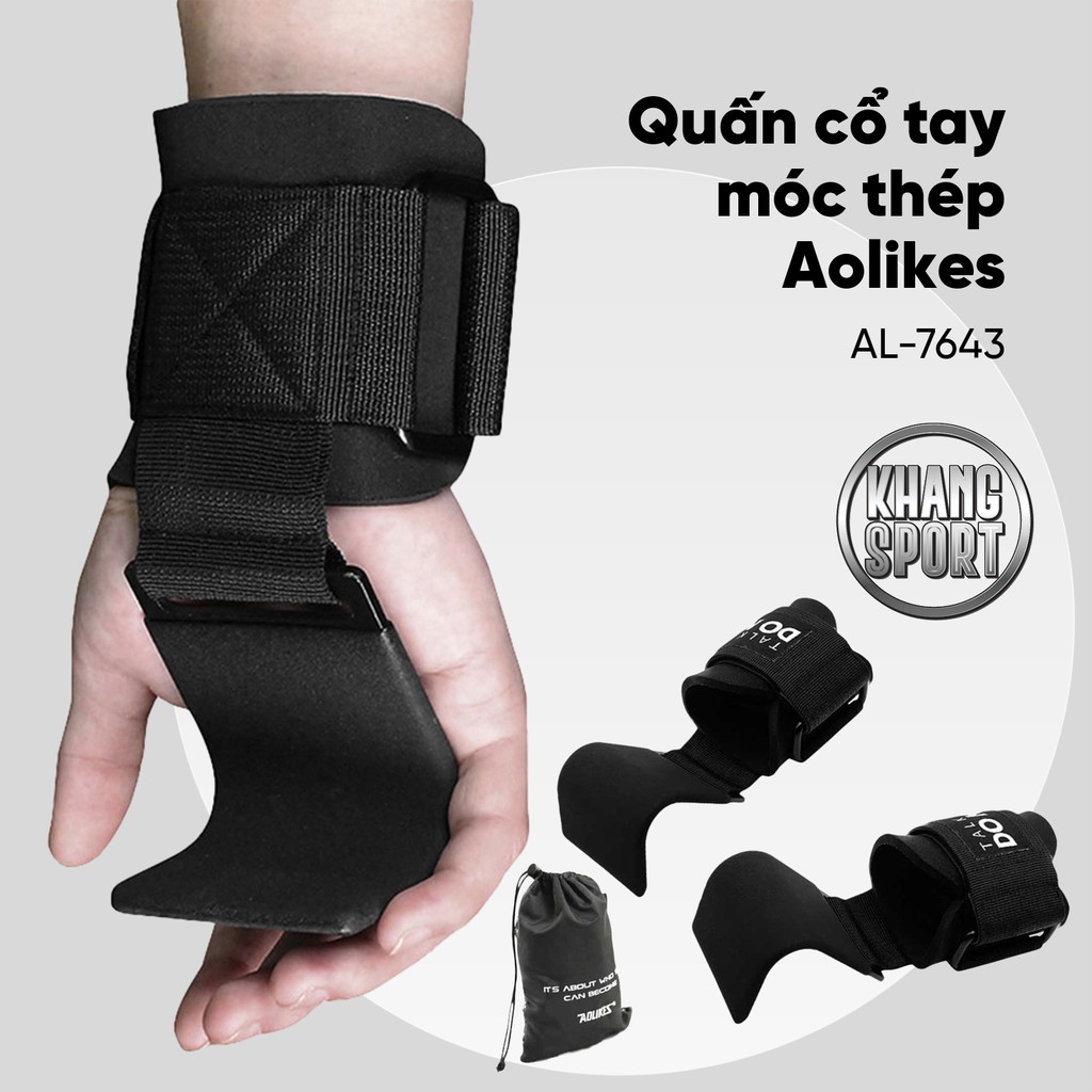 Quấn Cổ Tay Có Móc Thép Aolikes AL-7643 [Tặng Kèm Túi] | Quấn Cổ Tay Móc Thép Nâng Tạ Tập Gym Chính Hãng Cao Cấp