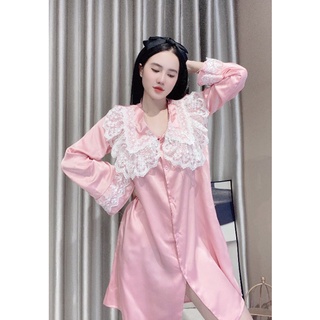 Đầm ngủ Đầm xuông nữ chất lụa Satin mềm mát phối ren siêu sang - Đầm ngủ tiểu thư xinh xắn