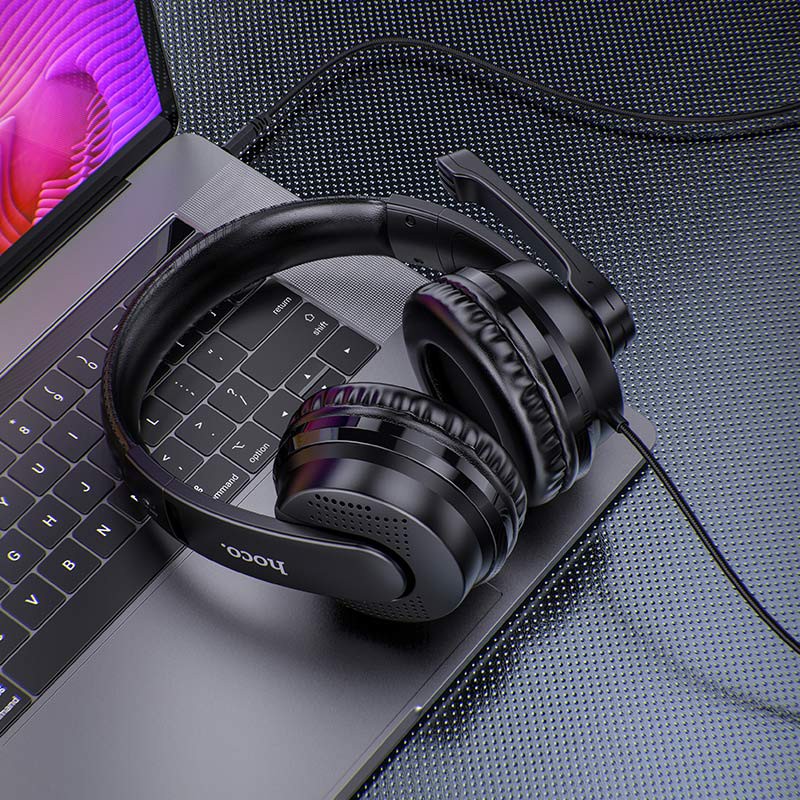 Tai nghe chụp tai có mic chơi game hoco W103 điều chỉnh âm lượng chơi game pubg liên quân trên PC máy tính điện thoại