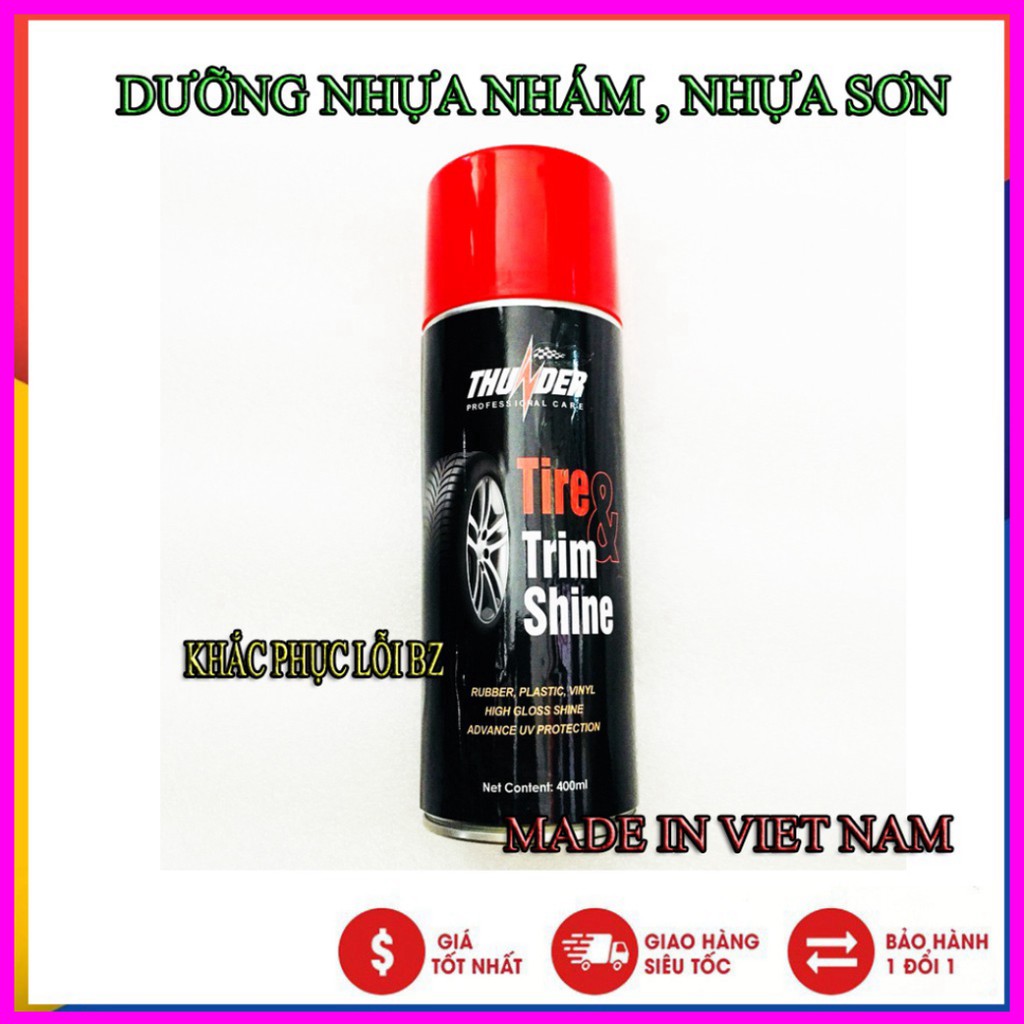 Chai xịt dưỡng nhựa nhám, vỏ xe Thunder Tire &amp; Trim Shine 400ml chuyên làm bóng nhựa đen và vỏ xe