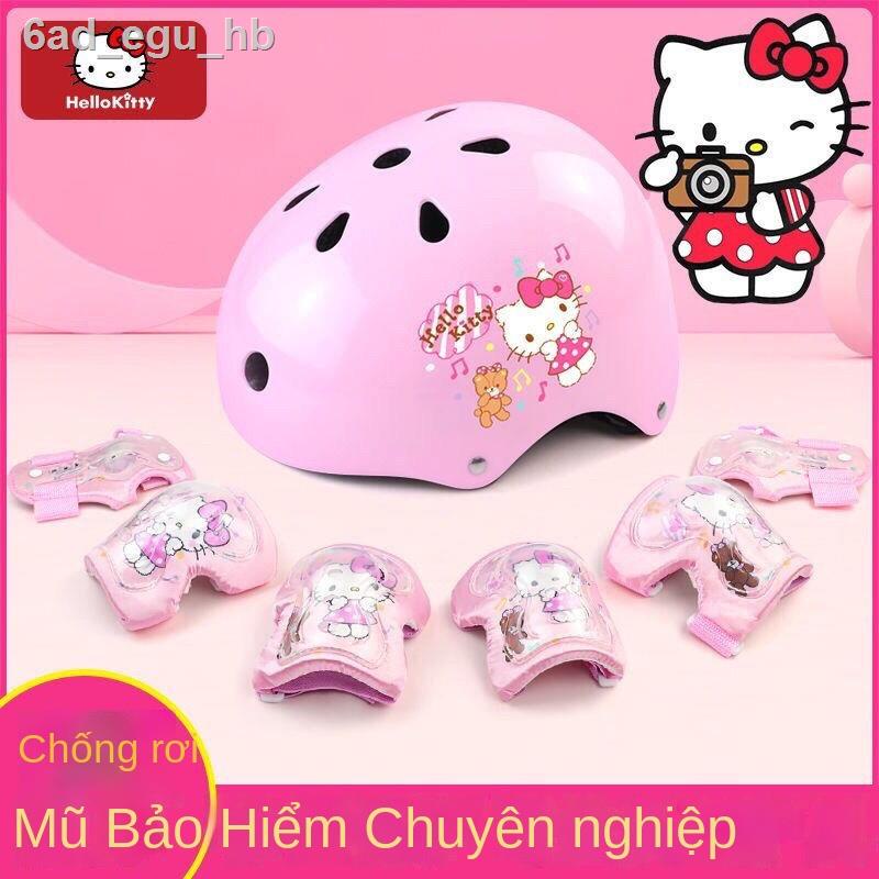 ( Sẵn)Mũ bảo hiểm trẻ em Hello Kitty xe đạp trượt patin thăng bằng ròng rọc đồ hộ đi
