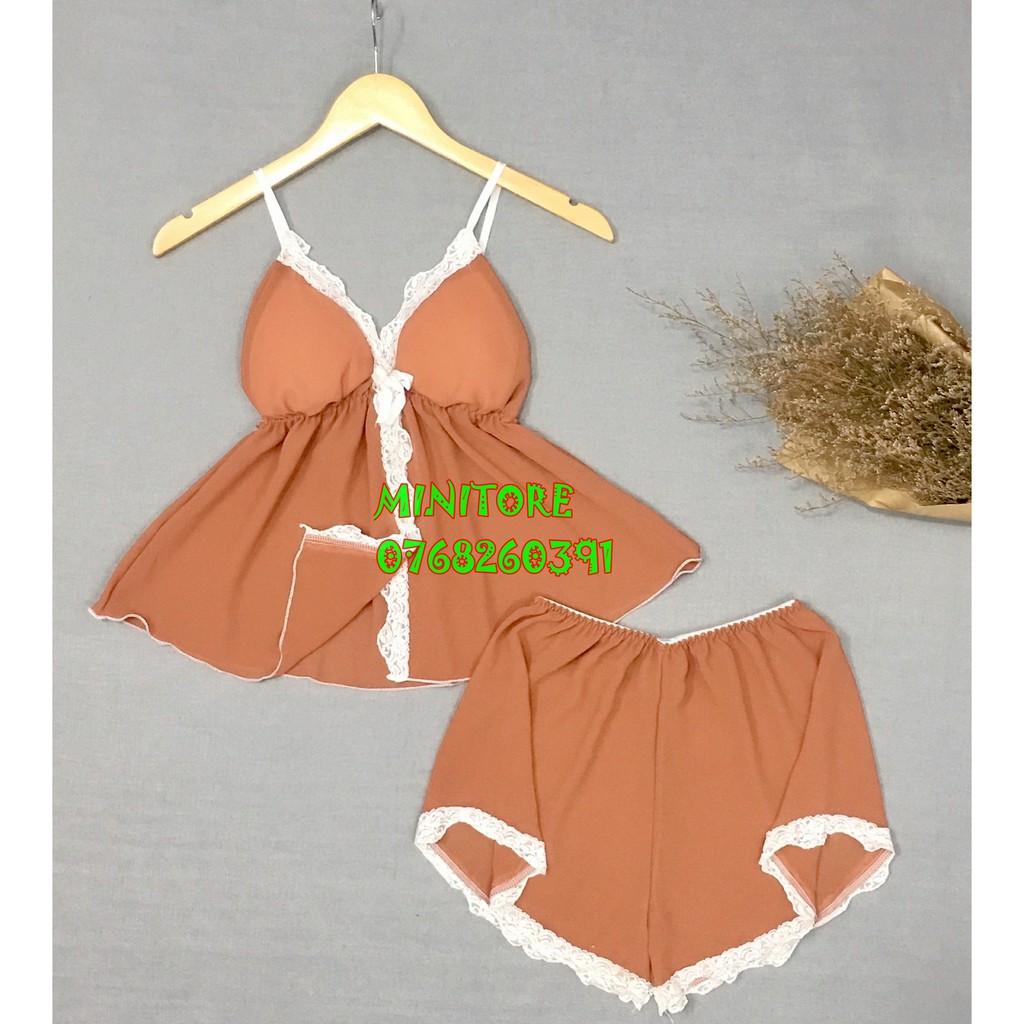 [DƯỚI 55KG] BỘ VOAN CROPTOP CÓ MÚT , VOAN MỎNG MÁT MẶC NGỦ BAO ĐẸP SEXY - HÀNG XƯỞNG NHÀ MAY ĐƯỜNG MAY KỸ