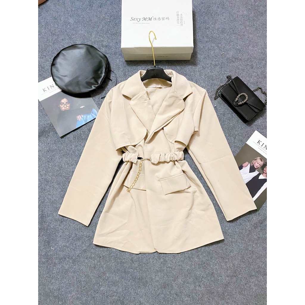 Áo khoác Blazer nữ cổ vest kèm dây xích siêu ngầu - Video ảnh thật freesize | BigBuy360 - bigbuy360.vn