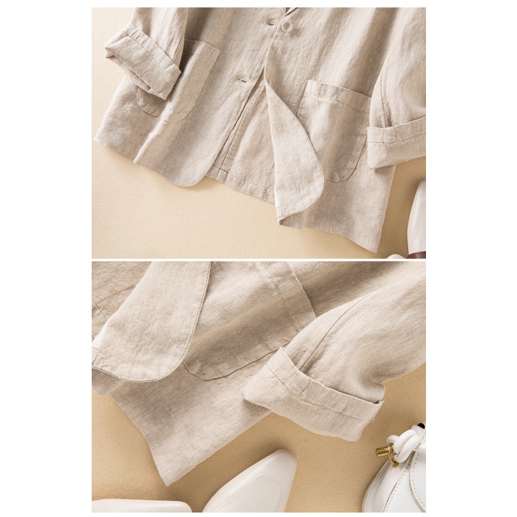 Áo Blazer Nữ Chất Linen Cao Cấp. Hàng 1 Lớp, 2 Túi, 2 Cúc (Màu Trắng Kem) BZ03