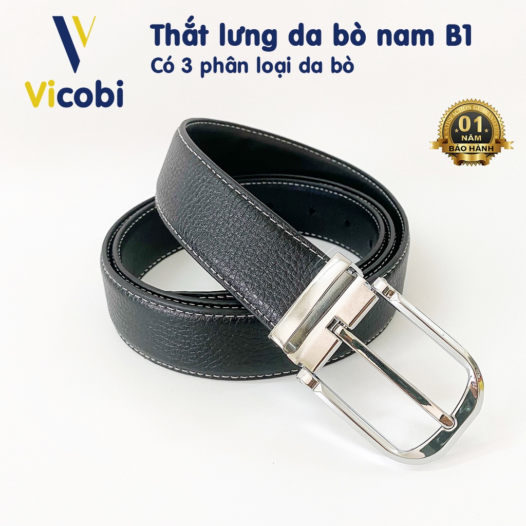 Thắt lưng Nam Da Bò dây nịt khoá kim Vicobi, dây lưng TLB1 khoá bạc chống rỉ cực bền, kết hợp quần vải, Made in Viet Nam