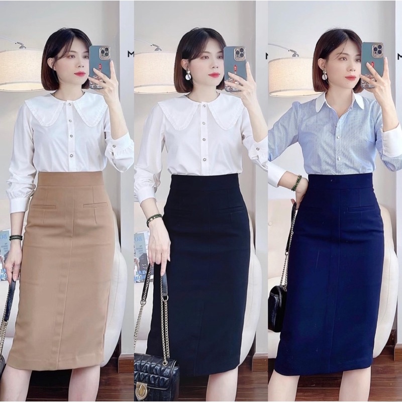 Chân Váy Bút Chì Lưng Cao Túi Bổ Cơi, Chân Váy Bút Chì Dáng Dài