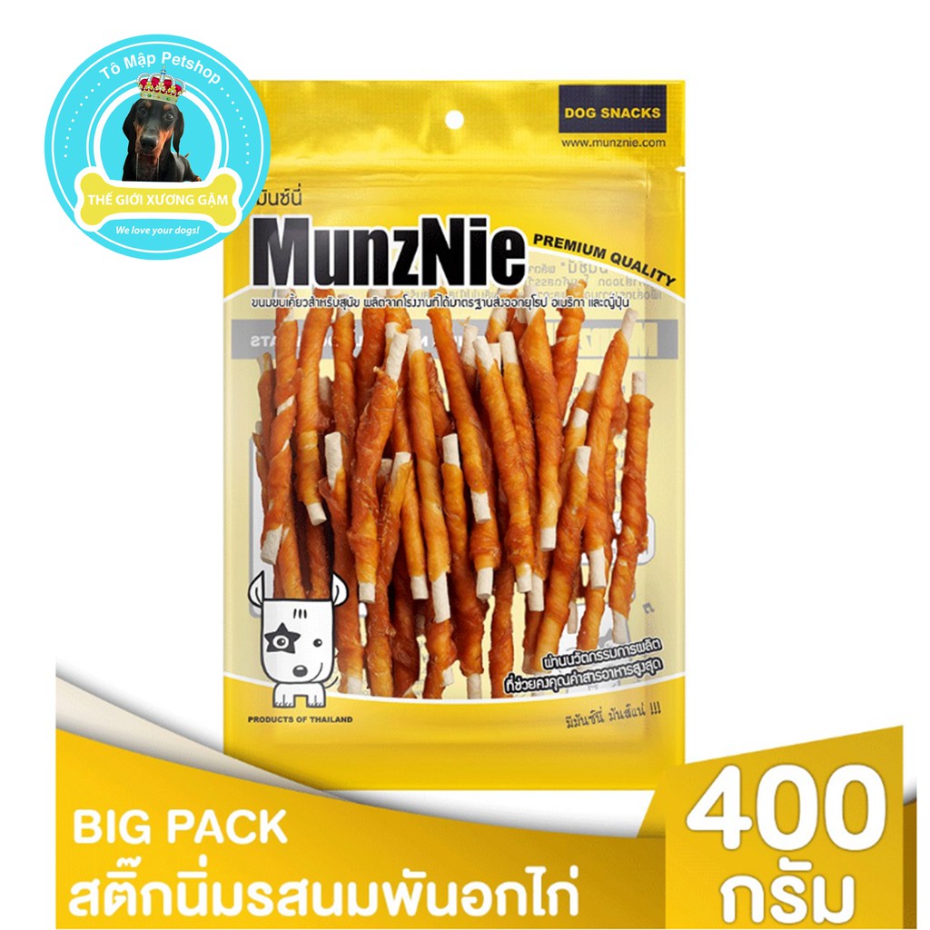 [HSD09.22] MUNZNIE XƯƠNG GẶM QUE SỮA DẺO CUỘN THỊT GÀ 400GR