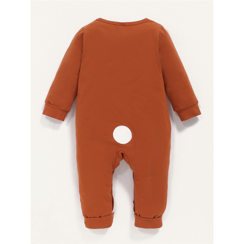 Bộ Áo Liền Quần Tay Dài In Hình Hươu Dễ Thương Cho Bé Trai Sơ Sinh