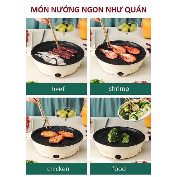 Chảo Nướng Chống Dính Cắm Điện Tiện Lợi Cho Tiệc Nhỏ Gia Đình, Bạn Bè Hoặc Một Mình Ngon Như Ăn Tại Quán