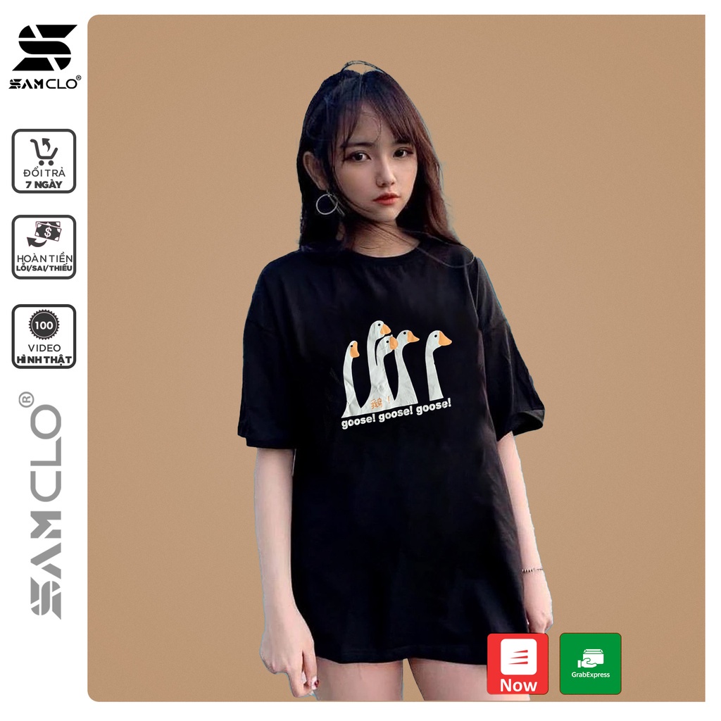 Áo thun tay lỡ nữ SAM CLO freesize phông form rộng dáng Unisex - Ulzzang mặc cặp, nhóm, lớp in hình ĐẦU VỊT chữ GOOSE