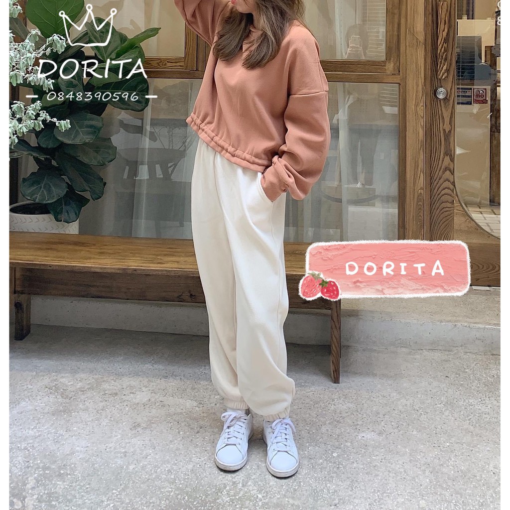 [Ảnh thật/Video Quần Jogger nỉ, Quần Jogger nữ nhung tăm bo gấu - Dorita Boutique