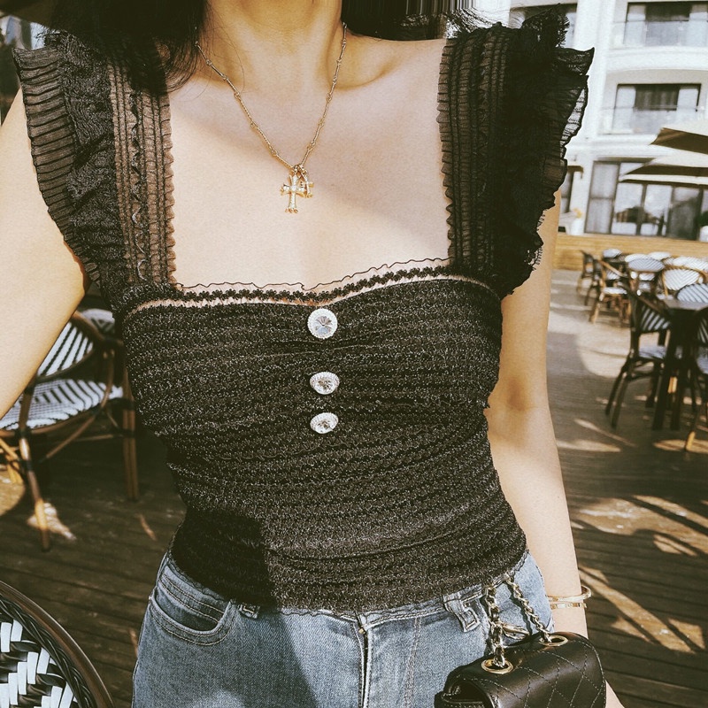 Cocory vn Áo Hai Dây Phối Ren Phong Cách Hàn Quốc Quyến Rũ Dành Cho Nữ