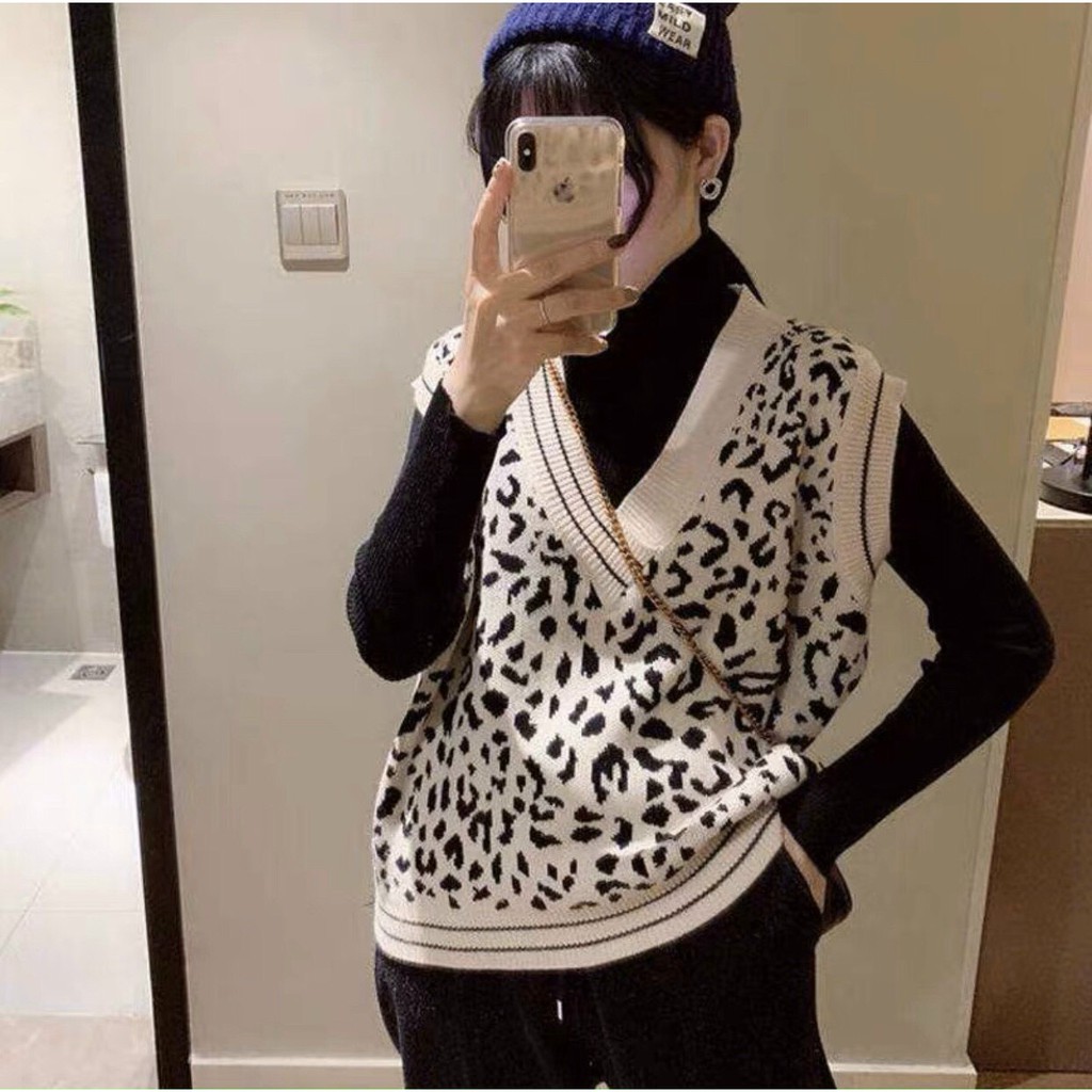 áo gile len, áo gile len hoạ tiết da báo, chất len dày dặn, kiểu dáng năng động trẻ trung | BigBuy360 - bigbuy360.vn