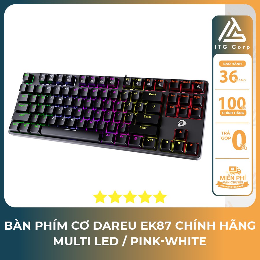 Bàn phím cơ DareU EK87 Multi LED / Pink White switch