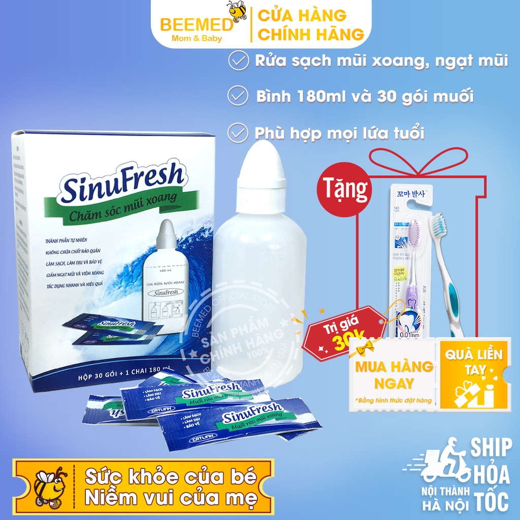 Bình rửa mũi Sinufresh tặng kèm 30 gói muối - Chính hãng Cát Linh