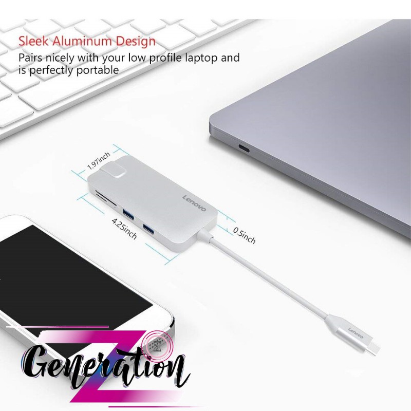 BỘ CHUYỂN TYPE-C RA 2 USB 3.0 + USB 2.0 + HDMI + LAN + TF/SD LENOVO (C106SL) - (C106GY)