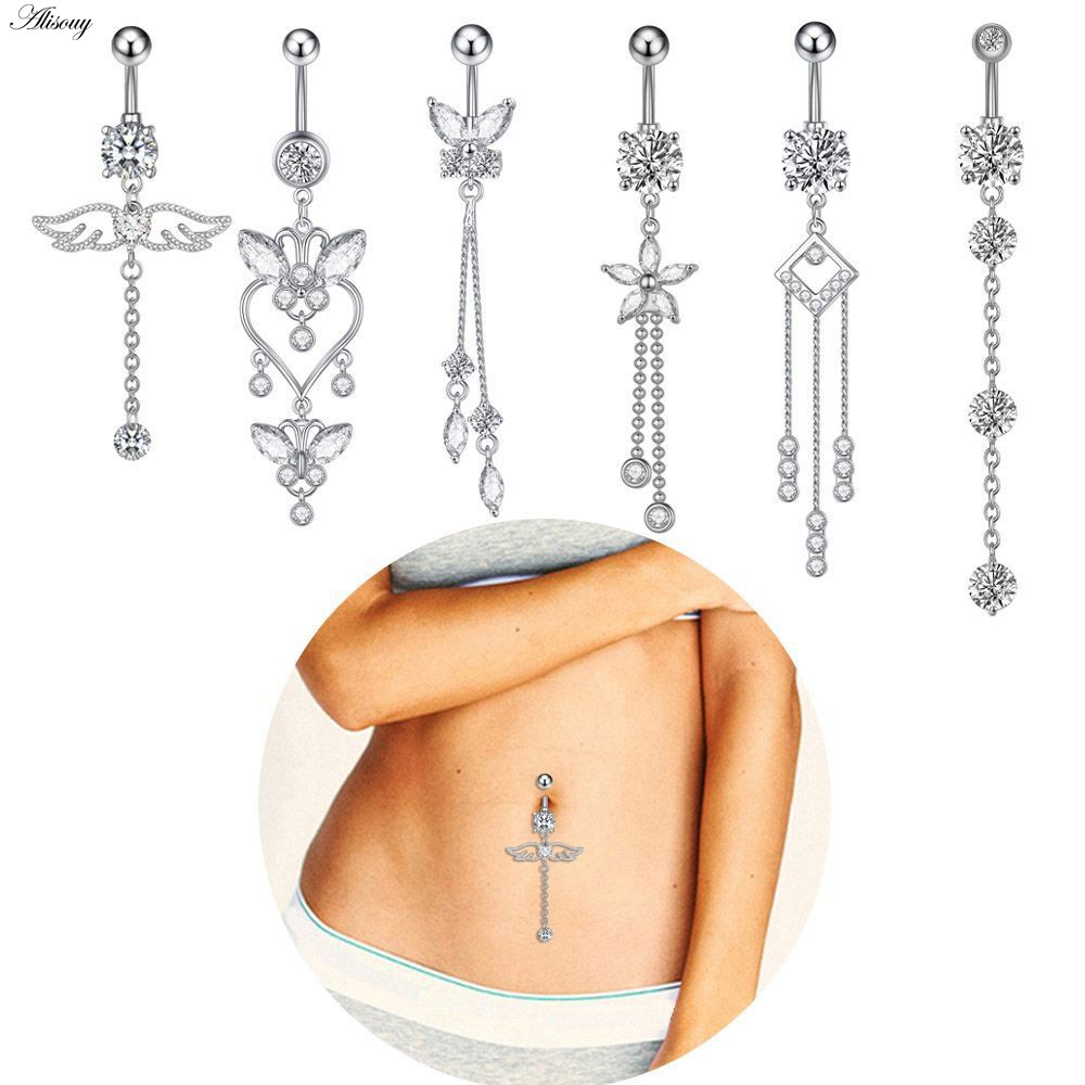 1 Khuyên Rốn Bằng Thép Đính Đá Zircon Hình Cú Mèo Mặt Trăng Ngôi Sao Gợi Cảm Cho Nữ