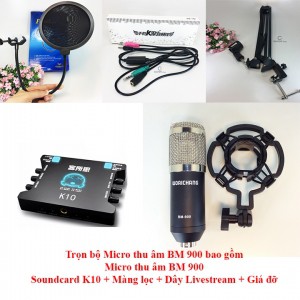 Bộ micro thu âm cao cấp BM900 + sound card K10 + dây livestream + Kẹp đỡ để bàn và màng